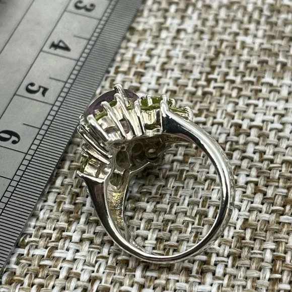 Vintage SETA Sterling Silver Amethyst & Peridot Cluster Ring Size 5 - Picture 13 of 16